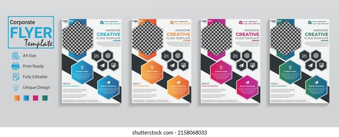 Geometric Flyer. Geometric flyer templates design with white background and infographic presentation. This trendy editable a4 geometric flyer sets are also used as brochure poster cover paper document