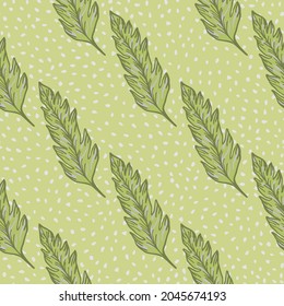 Geometric foliage seamless pattern on dots background. Simple leaves ornament. Leaf backdrop. Modern floral wallpaper. For fabric design, textile print, wrapping, cover. Vector illustration