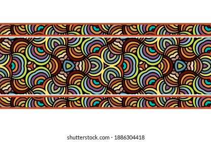 Geometric folk ethnic border on African, Indian, Mexican, Aztec motives.Doodling style pattern, ornament. Design for wallpaper, business card, website, fabric, textile, presentations.