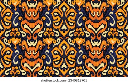 Geometric folk ornament ikat. Tribal ethnic vector textures. Seamless pattern in Aztec style. Folk embroidery. Indian, Scandinavian, Gypsy, Mexican, African carpet. Vector tie dye shibori print.