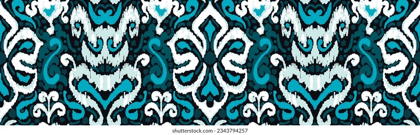 Geometric folk ornament ikat. Tribal ethnic vector textures. Seamless pattern in Aztec style. Folk embroidery. Indian, Scandinavian, Gypsy, Mexican, African carpet. Vector tie dye shibori print.