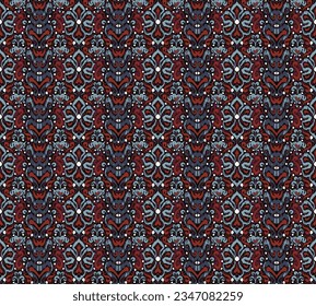 Geometric folk ornament ikat. Tribal ethnic vector textures. Seamless pattern in Aztec style. Folk embroidery. Indian, Scandinavian, Gypsy, Mexican, African carpet. Vector tie dye shibori print.