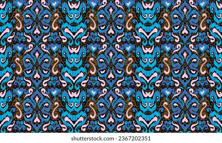 Geometric folk ornament ikat. Tribal ethnic vector textures. Seamless pattern in Aztec style. Folk embroidery. Indian, Scandinavian, Gypsy, Mexican, African carpet. Vector tie dye shibori print.