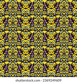 Geometric folk ornament ikat. Tribal ethnic vector textures. Seamless pattern in Aztec style. Folk embroidery. Indian, Scandinavian, Gypsy, Mexican, African carpet. Vector tie dye shibori print.