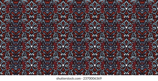 Geometric folk ornament ikat. Tribal ethnic vector textures. Seamless pattern in Aztec style. Folk embroidery. Indian, Scandinavian, Gypsy, Mexican, African carpet. Vector tie dye shibori print.