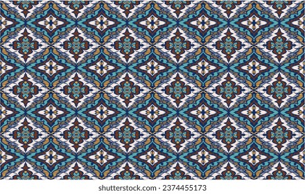 Geometric folk ornament ikat. Tribal ethnic vector textures. Seamless pattern in Aztec style. Folk embroidery. Indian, Scandinavian, Gypsy, Mexican rug. African carpet. Hand drawn, not AI