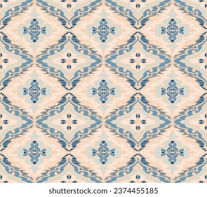 Geometric folk ornament ikat. Tribal ethnic vector textures. Seamless pattern in Aztec style. Folk embroidery. Indian, Scandinavian, Gypsy, Mexican rug. African carpet. Hand drawn, not AI