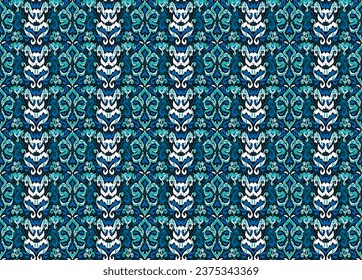 Geometric folk ornament ikat. Tribal ethnic vector textures. Seamless pattern in Aztec style. Folk embroidery. Indian, Scandinavian, Gypsy, Mexican, African carpet. Vector tie dye shibori print.
