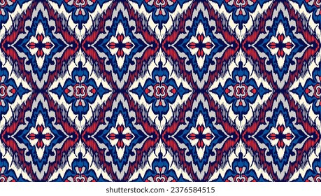 Geometric folk ornament ikat. Tribal ethnic vector textures. Seamless pattern in Aztec style. Folk embroidery. Indian, Scandinavian, Gypsy, Mexican rug. African carpet. Hand drawn, not AI