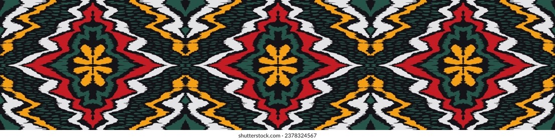 Geometric folk ornament ikat. Tribal ethnic vector textures. Seamless pattern in Aztec style. Folk embroidery. Indian, Scandinavian, Gypsy, Mexican rug. African carpet. Hand drawn, not AI
