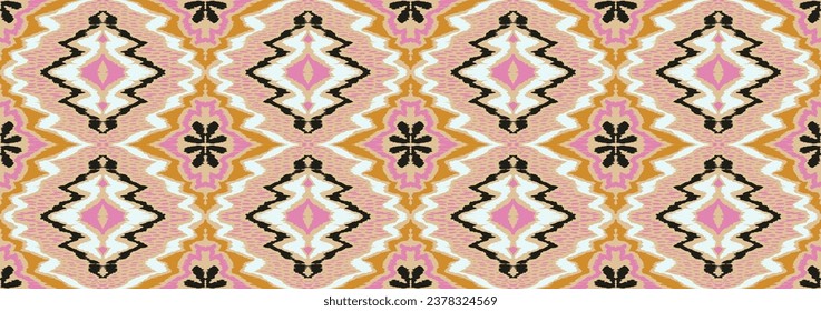 Geometric folk ornament ikat. Tribal ethnic vector textures. Seamless pattern in Aztec style. Folk embroidery. Indian, Scandinavian, Gypsy, Mexican rug. African carpet. Hand drawn, not AI