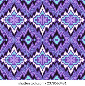 Geometric folk ornament ikat. Tribal ethnic vector textures. Seamless pattern in Aztec style. Folk embroidery. Indian, Scandinavian, Gypsy, Mexican rug. African carpet. Hand drawn, not AI