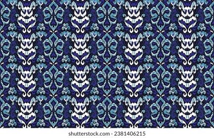 Geometric folk ornament ikat. Tribal ethnic vector textures. Seamless pattern in Aztec style. Folk embroidery. Indian, Scandinavian, Gypsy, Mexican, African carpet. Vector tie dye shibori print.