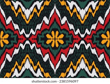Geometric folk ornament ikat. Tribal ethnic vector textures. Seamless pattern in Aztec style. Folk embroidery. Indian, Scandinavian, Gypsy, Mexican rug. African carpet. Hand drawn, not AI