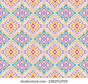 Geometric folk ornament ikat. Tribal ethnic vector textures. Seamless pattern in Aztec style. Folk embroidery. Indian, Scandinavian, Gypsy, Mexican rug. African carpet. Vector tie dye shibori print.
