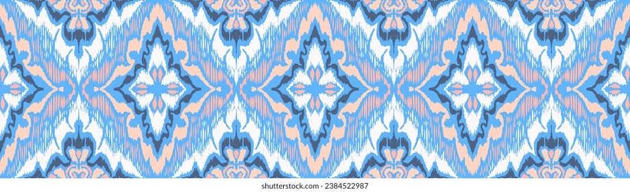 Geometric folk ornament ikat. Tribal ethnic vector textures. Seamless pattern in Aztec style. Folk embroidery. Indian, Scandinavian, Gypsy, Mexican rug. African carpet. Vector tie dye shibori print.