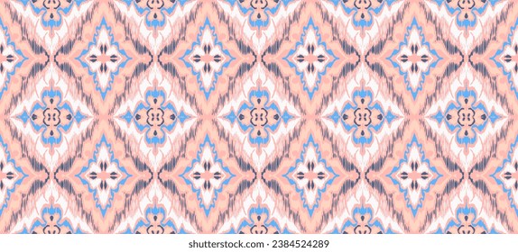 Geometric folk ornament ikat. Tribal ethnic vector textures. Seamless pattern in Aztec style. Folk embroidery. Indian, Scandinavian, Gypsy, Mexican rug. African carpet. Vector tie dye shibori print.