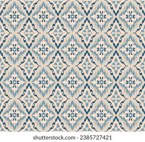 Geometric folk ornament ikat. Tribal ethnic vector textures. Seamless pattern in Aztec style. Folk embroidery. Indian, Scandinavian, Gypsy, Mexican rug. African carpet. Hand drawn, not AI