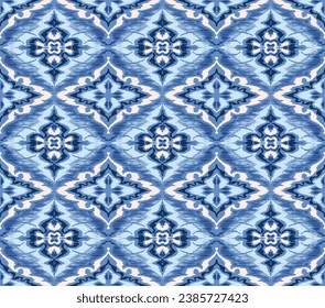 Geometric folk ornament ikat. Tribal ethnic vector textures. Seamless pattern in Aztec style. Folk embroidery. Indian, Scandinavian, Gypsy, Mexican rug. African carpet. Hand drawn, not AI