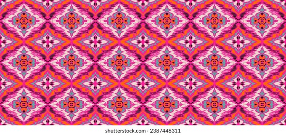 Geometric folk ornament ikat. Tribal ethnic vector textures. Seamless pattern in Aztec style. Folk embroidery. Indian, Scandinavian, Gypsy, Mexican rug. African carpet. Vector tie dye shibori print.