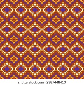 Geometric folk ornament ikat. Tribal ethnic vector textures. Seamless pattern in Aztec style. Folk embroidery. Indian, Scandinavian, Gypsy, Mexican rug. African carpet. Vector tie dye shibori print.