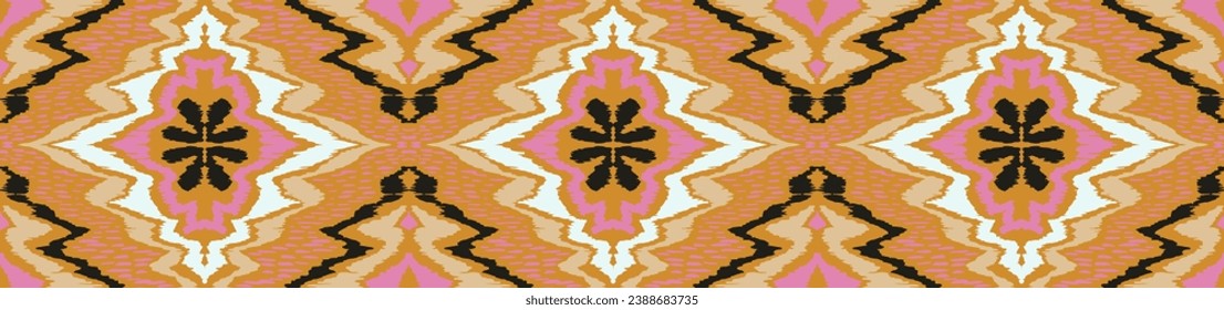 Geometric folk ornament ikat. Tribal ethnic vector textures. Seamless pattern in Aztec style. Folk embroidery. Indian, Scandinavian, Gypsy, Mexican rug. African carpet. Hand drawn, not AI