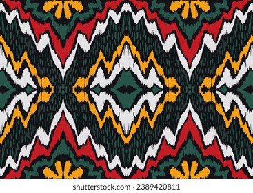 Geometric folk ornament ikat. Tribal ethnic vector textures. Seamless pattern in Aztec style. Folk embroidery. Indian, Scandinavian, Gypsy, Mexican rug. African carpet. Hand drawn, not AI