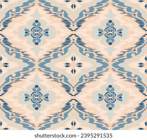 Geometric folk ornament ikat. Tribal ethnic vector textures. Seamless pattern in Aztec style. Folk embroidery. Indian, Scandinavian, Gypsy, Mexican rug. African carpet. Hand drawn, not AI