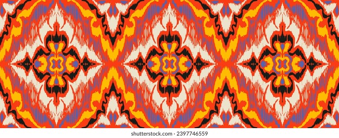 Geometric folk ornament ikat. Tribal ethnic vector textures. Seamless pattern in Aztec style. Folk embroidery. Indian, Scandinavian, Gypsy, Mexican rug. African carpet. Vector tie dye shibori print.