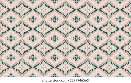 Geometric folk ornament ikat. Tribal ethnic vector textures. Seamless pattern in Aztec style. Folk embroidery. Indian, Scandinavian, Gypsy, Mexican rug. African carpet. Vector tie dye shibori print.