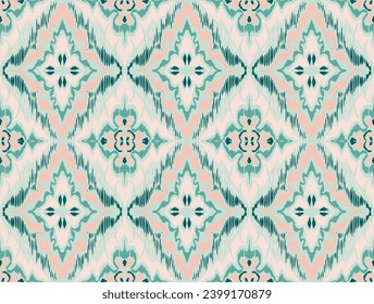 Geometric folk ornament ikat. Tribal ethnic vector textures. Seamless pattern in Aztec style. Folk embroidery. Indian, Scandinavian, Gypsy, Mexican rug. African carpet. Hand drawn, not AI