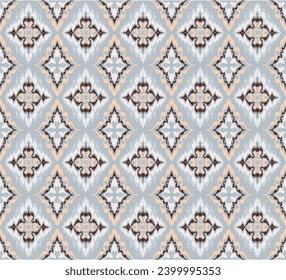 Geometric folk ornament ikat. Tribal ethnic vector textures. Seamless pattern in Aztec style. Folk embroidery. Indian, Scandinavian, Gypsy, Mexican rug. African carpet. Hand drawn, not AI