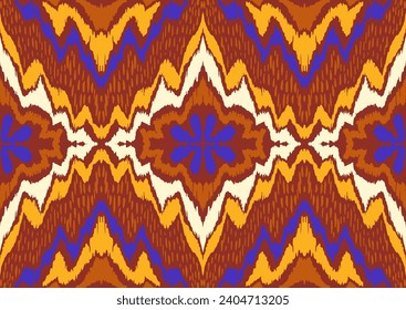 Geometric folk ornament ikat. Tribal ethnic vector textures. Seamless pattern in Aztec style. Folk embroidery. Indian, Scandinavian, Gypsy, Mexican rug. African carpet. Vector tie dye shibori print.