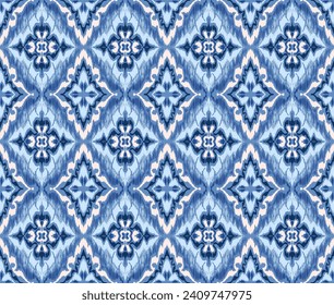 Geometric folk ornament ikat. Tribal ethnic vector textures. Seamless pattern in Aztec style. Folk embroidery. Indian, Scandinavian, Gypsy, Mexican rug. African carpet. Hand drawn, not AI