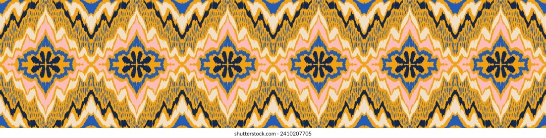 Geometric folk ornament ikat. Tribal ethnic vector textures. Seamless pattern in Aztec style. Folk embroidery. Indian, Scandinavian, Gypsy, Mexican rug. African carpet. Vector tie dye shibori print.