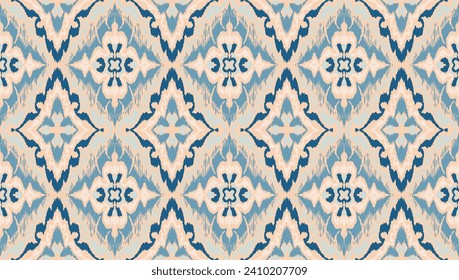 Geometric folk ornament ikat. Tribal ethnic vector textures. Seamless pattern in Aztec style. Folk embroidery. Indian, Scandinavian, Gypsy, Mexican rug. African carpet. Hand drawn, not AI