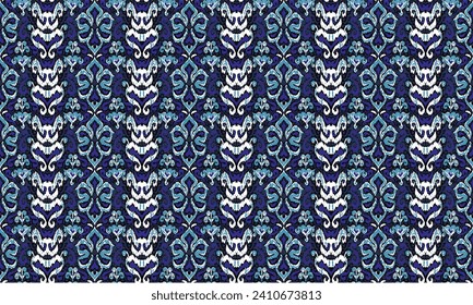 Geometric folk ornament ikat. Tribal ethnic vector textures. Seamless pattern in Aztec style. Folk embroidery. Indian, Scandinavian, Gypsy, Mexican, African carpet. Vector tie dye shibori print.