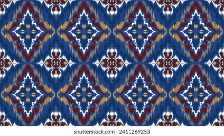 Geometric folk ornament ikat. Tribal ethnic vector textures. Seamless pattern in Aztec style. Folk embroidery. Indian, Scandinavian, Gypsy, Mexican rug. African carpet. Hand drawn, not AI