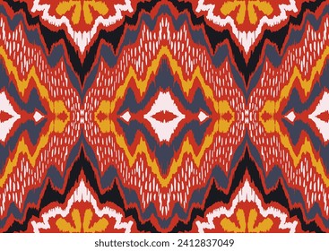 Geometric folk ornament ikat. Tribal ethnic vector textures. Seamless pattern in Aztec style. Folk embroidery. Indian, Scandinavian, Gypsy, Mexican rug. African carpet. Hand drawn, not AI