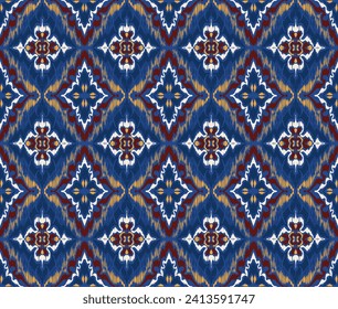 Geometric folk ornament ikat. Tribal ethnic vector textures. Seamless pattern in Aztec style. Folk embroidery. Indian, Scandinavian, Gypsy, Mexican rug. African carpet. Hand drawn, not AI