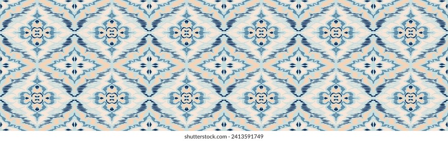 Geometric folk ornament ikat. Tribal ethnic vector textures. Seamless pattern in Aztec style. Folk embroidery. Indian, Scandinavian, Gypsy, Mexican rug. African carpet. Hand drawn, not AI