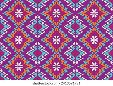 Geometric folk ornament ikat. Tribal ethnic vector textures. Seamless pattern in Aztec style. Folk embroidery. Indian, Scandinavian, Gypsy, Mexican rug. African carpet. Vector tie dye shibori print.