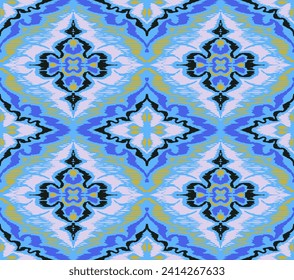 Geometric folk ornament ikat. Tribal ethnic vector textures. Seamless pattern in Aztec style. Folk embroidery. Indian, Scandinavian, Gypsy, Mexican rug. African carpet. Vector tie dye shibori print.