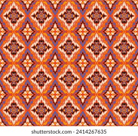 Geometric folk ornament ikat. Tribal ethnic vector textures. Seamless pattern in Aztec style. Folk embroidery. Indian, Scandinavian, Gypsy, Mexican rug. African carpet. Vector tie dye shibori print.