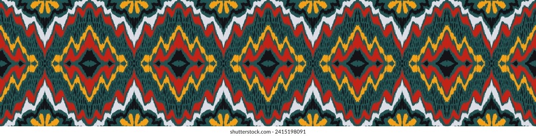 Geometric folk ornament ikat. Tribal ethnic vector textures. Seamless pattern in Aztec style. Folk embroidery. Indian, Scandinavian, Gypsy, Mexican rug. African carpet. Hand drawn, not AI