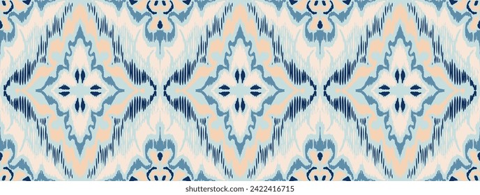 Geometric folk ornament ikat. Tribal ethnic vector textures. Seamless pattern in Aztec style. Folk embroidery. Indian, Scandinavian, Gypsy, Mexican rug. African carpet. Hand drawn, not AI
