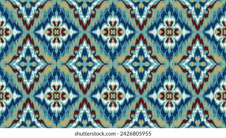 Ikat de adorno folclórico geométrico. Texturas de vector étnico tribal. Patrón sin costuras en estilo azteca. Bordado popular. India, escandinava, gitana, mexicana. Alfombra africana. Vector tie dye shibori impresión.