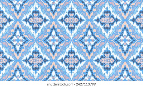 Geometric folk ornament ikat. Tribal ethnic vector textures. Seamless pattern in Aztec style. Folk embroidery. Indian, Scandinavian, Gypsy, Mexican rug. African carpet. Vector tie dye shibori print.