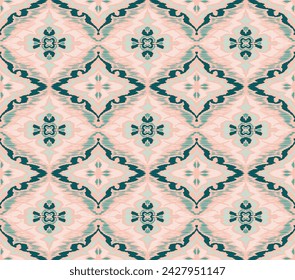 Geometric folk ornament ikat. Tribal ethnic vector textures. Seamless pattern in Aztec style. Folk embroidery. Indian, Scandinavian, Gypsy, Mexican rug. African carpet. Vector tie dye shibori print.
