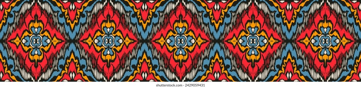 Geometric folk ornament ikat. Tribal ethnic vector textures. Seamless pattern in Aztec style. Folk embroidery. Indian, Scandinavian, Gypsy, Mexican rug. African carpet. Vector tie dye shibori print.